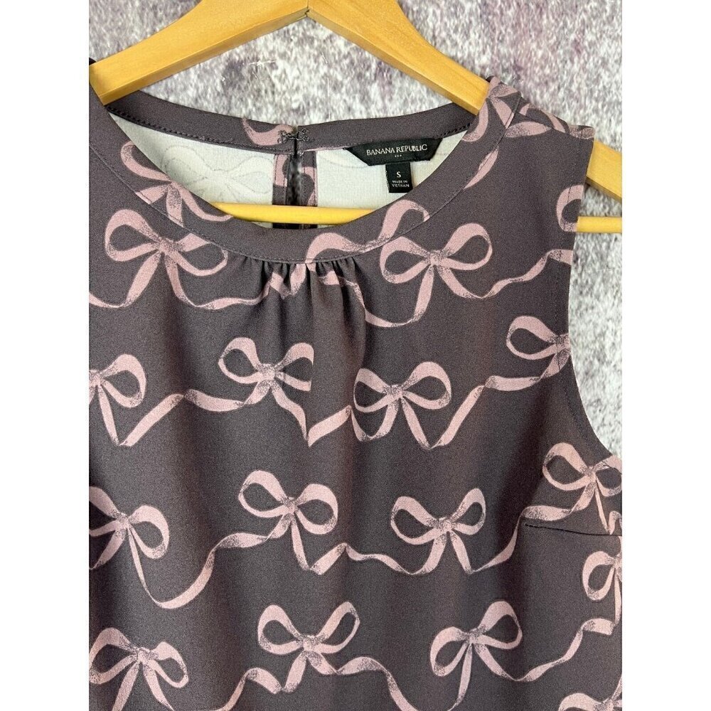 BANANA REPUBLIC Shirt Women's S Brown Pink Bow Peplum Coquette Work Secretary - Picture 2 of 9